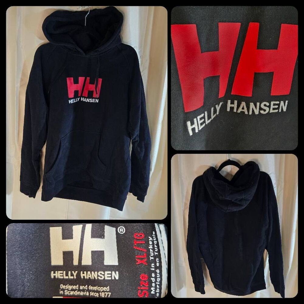 Helly Hansen Logo HH Hoodie men's size xl black red heavy sweatshirt